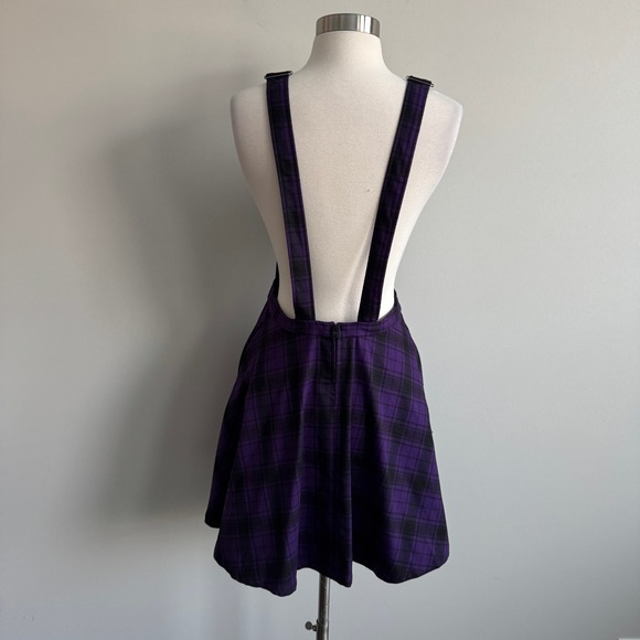 Hot Topic Purple Black Plaid Skater Overall Dress XS Goth Punk - Picture 5 of 7